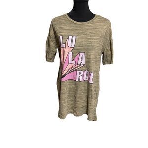 Lularoe Supply Patrick Shirt Large Logo Spellout Heathered Yellow Gold